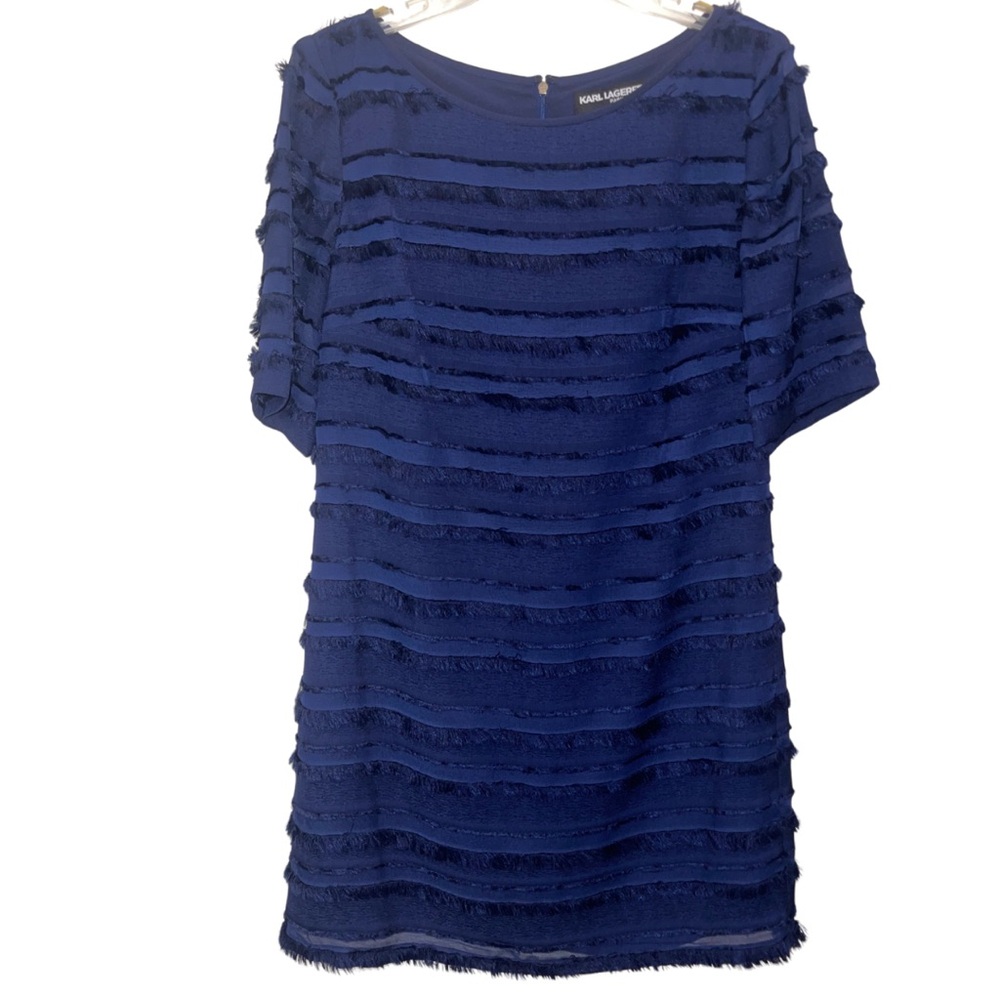 Karl Lagerfeld Dark Blue Fringe Embellished Shift Dress - Picture 2 of 6